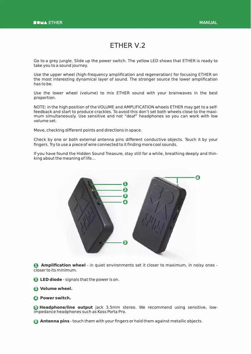 Image de la première page du manuel de l'appareil Ether V2