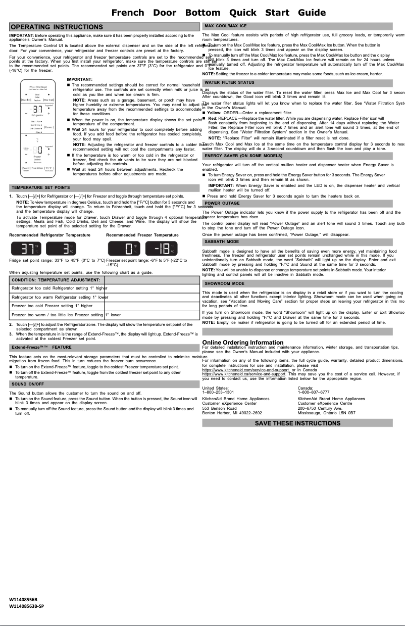 Page n°1 - Guide de démarrage rapide KitchenAid KRFC704FPS