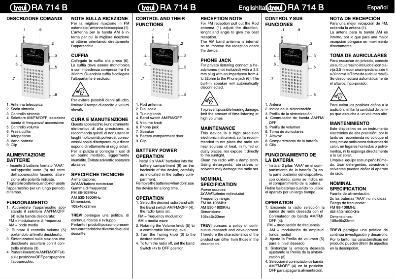 Page n°1 - Manuel utilisateur Trevi RA 714 B