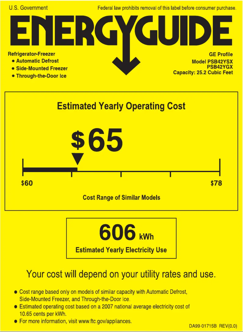 Página 1 del manual Etiqueta energética GE PSB42YGXSV