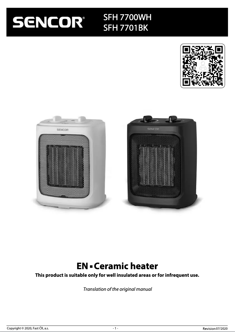 Page 1 de la notice Manuel utilisateur Sencor SFH 7700WH