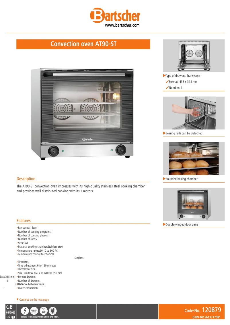 Page n°1 - Fiche technique Bartscher AT90-ST