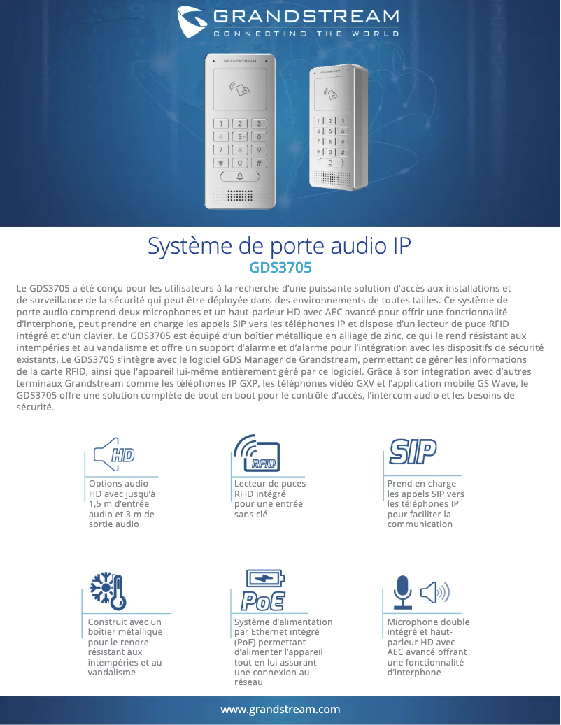 Page n°1 - Fiche technique Grandstream GDS3705