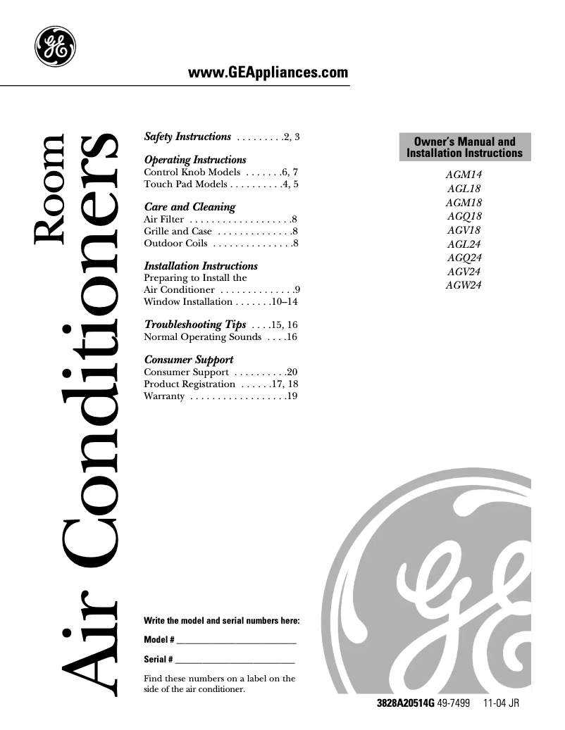 Page 1 de la notice Guide d'installation GE AGV24DC