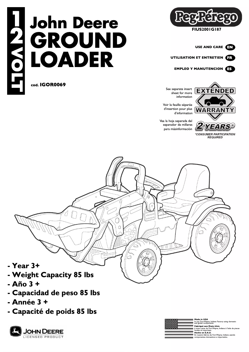 Page 1 de la notice Manuel utilisateur Peg Perego John Deere Ground Loader
