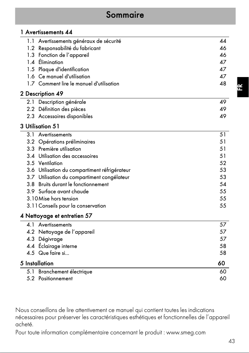 Page n°1 - Manuel utilisateur Smeg FAB30RBE5
