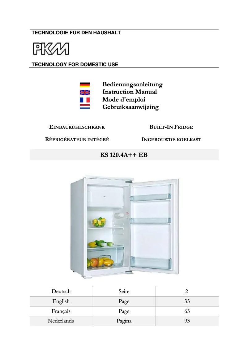 Page 1 de la notice Manuel utilisateur PKM KS120.4A++EB