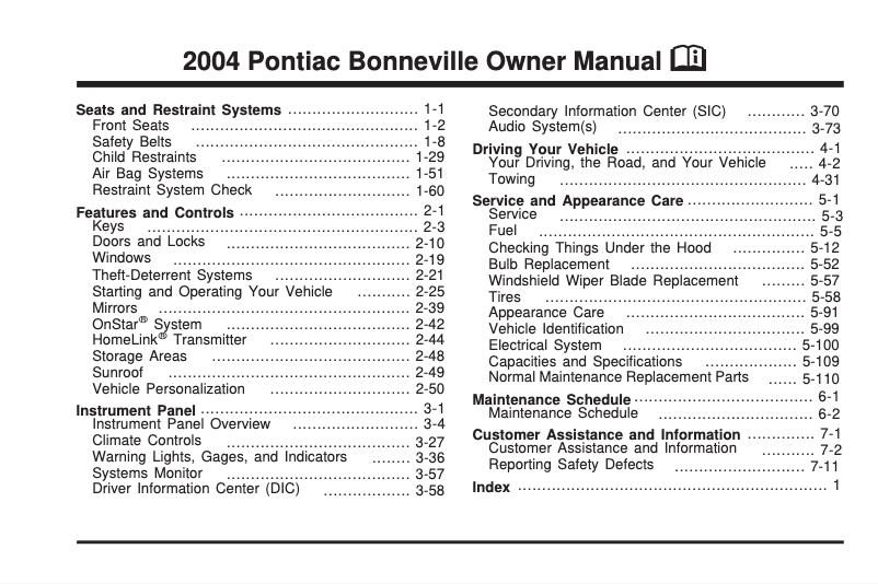 Image de la première page du manuel de l'appareil Bonneville (1999)