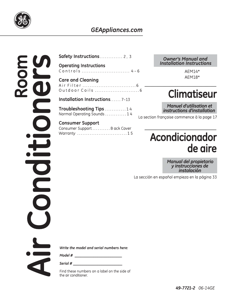 Page 1 de la notice Mode d'emploi GE AEM18DP