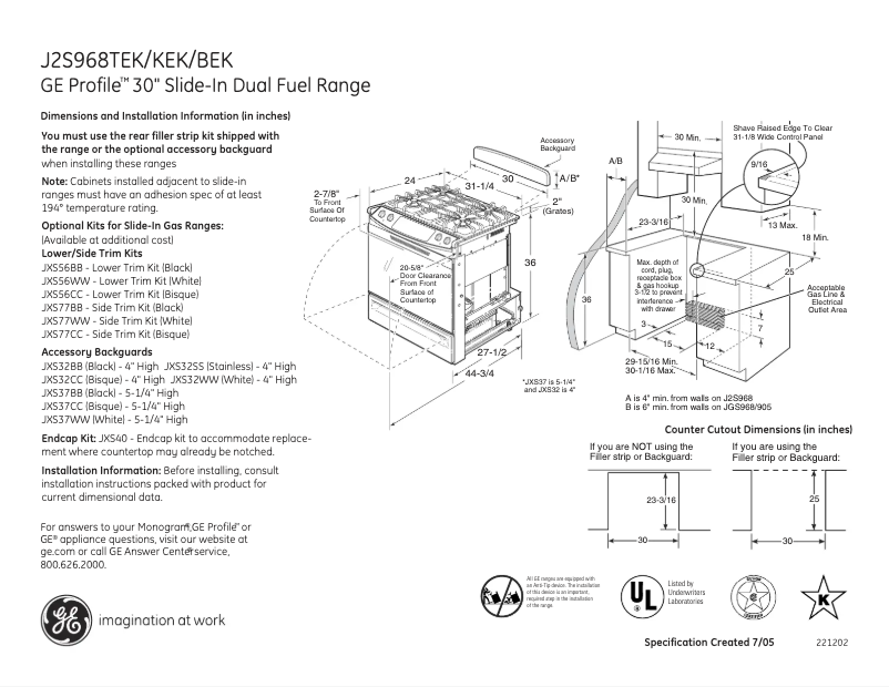 Page n°1 - Fiche technique GE Profile J2S968BEKBB