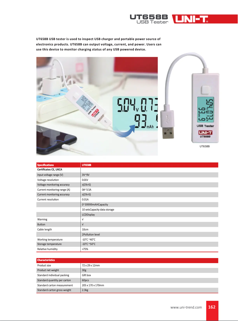 Page n°1 - Fiche technique Uni-T UT658B