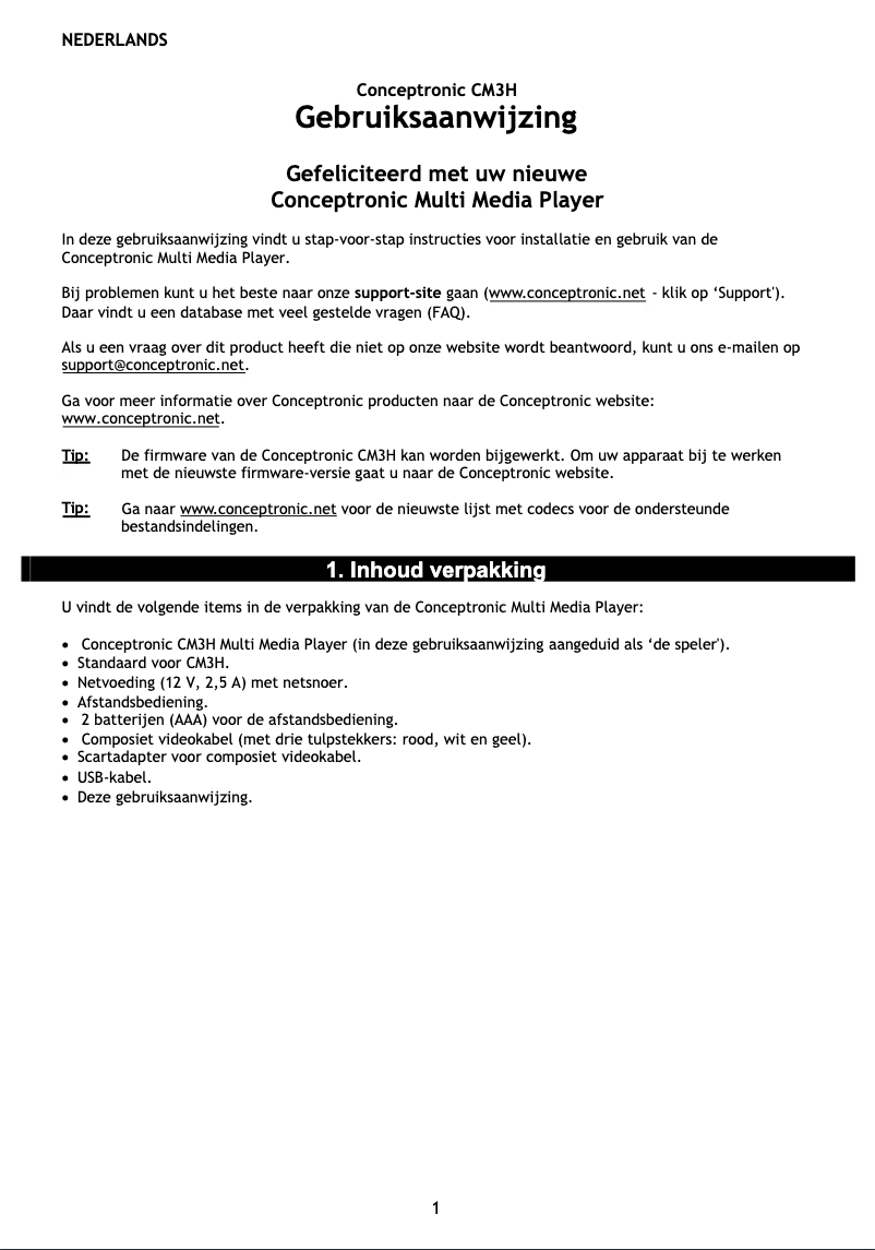 Page n°1 - Manuel utilisateur Conceptronic CM3H