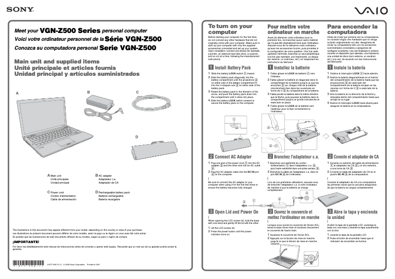 Page 1 de la notice Manuel utilisateur Sony Vaio VGN-Z540