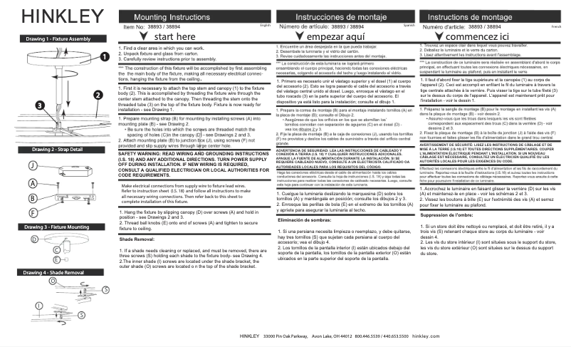 Page 1 de la notice Manuel utilisateur Hinkley Lighting Graham 38893BK
