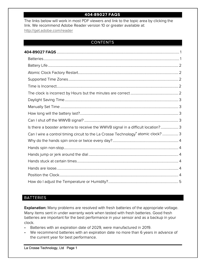 Page n°1 - FAQ La Crosse Technology 404-89027
