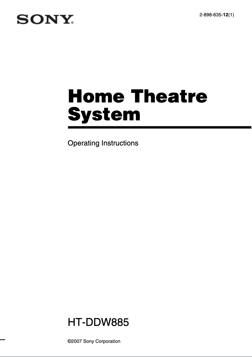 Page 1 de la notice Manuel utilisateur Sony HT-DDW885