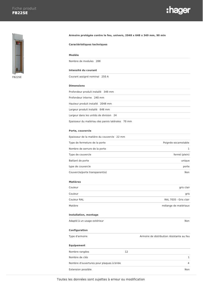 Page n°1 - Fiche technique Hager FB22SE
