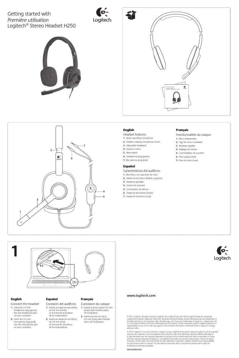 Page 1 de la notice Manuel utilisateur Logitech H250
