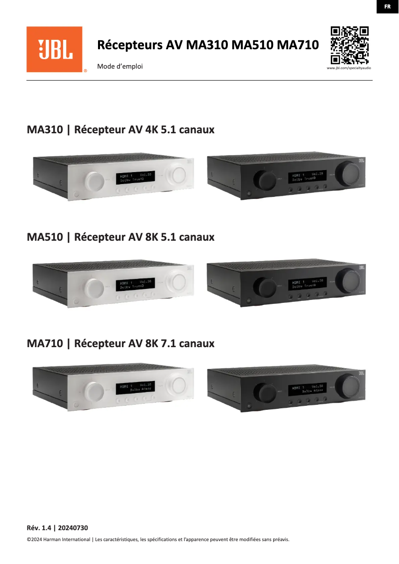 Page 1 de la notice Manuel utilisateur JBL MA710