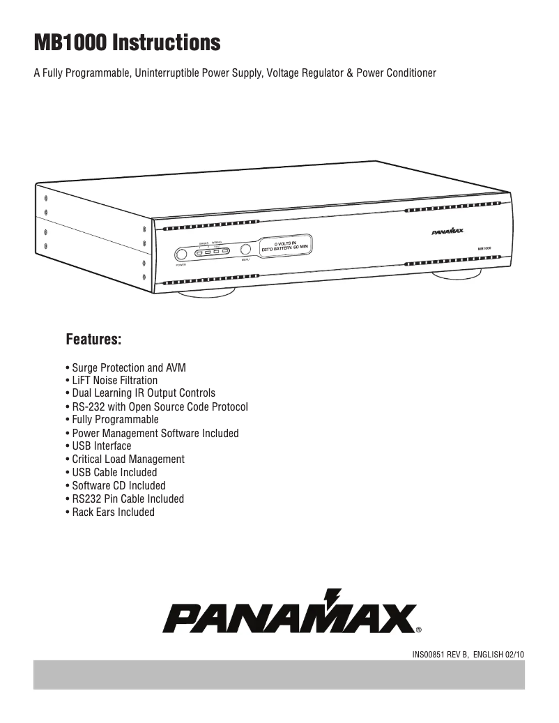 Page n°1 - Manuel utilisateur Panamax MB1000