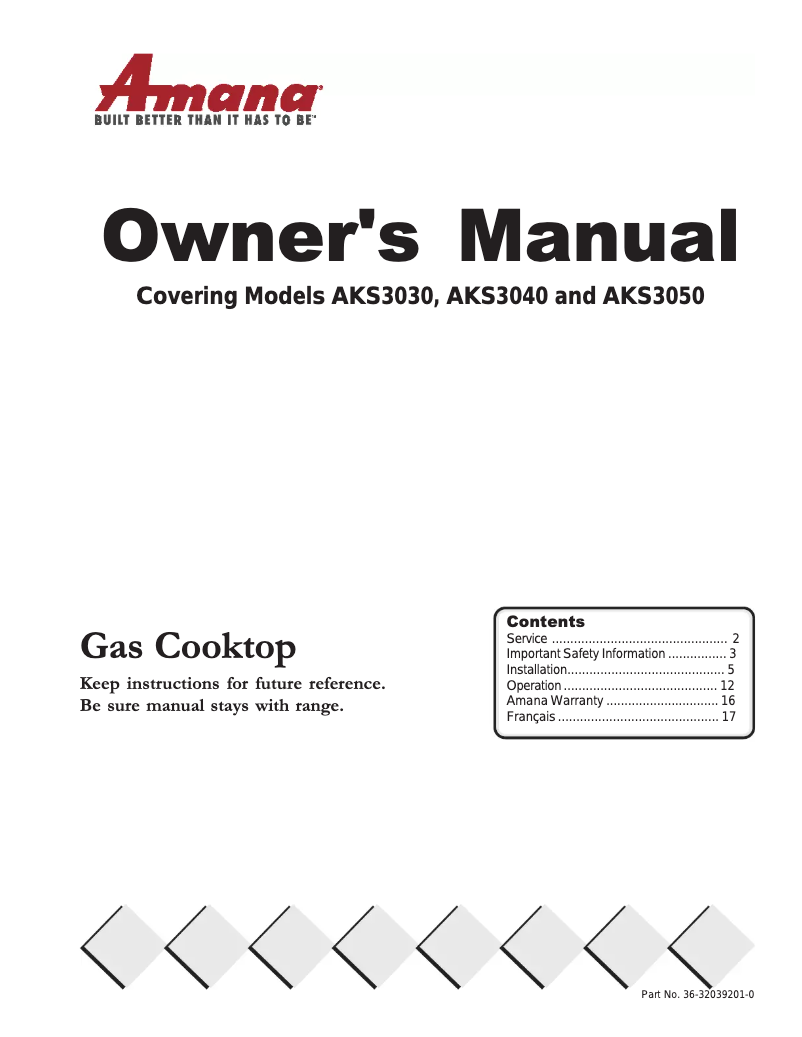 Page n°1 - Manuel utilisateur Amana AKS3030WW