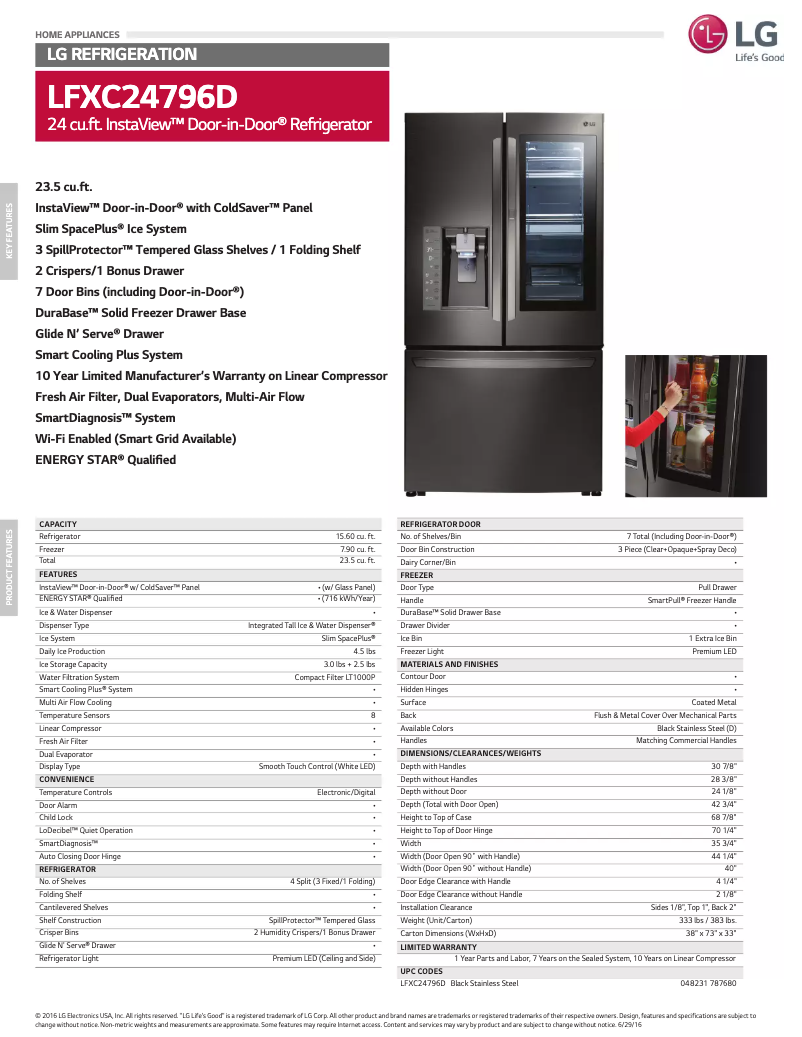 Page 1 de la notice Fiche technique LG LFXC24796