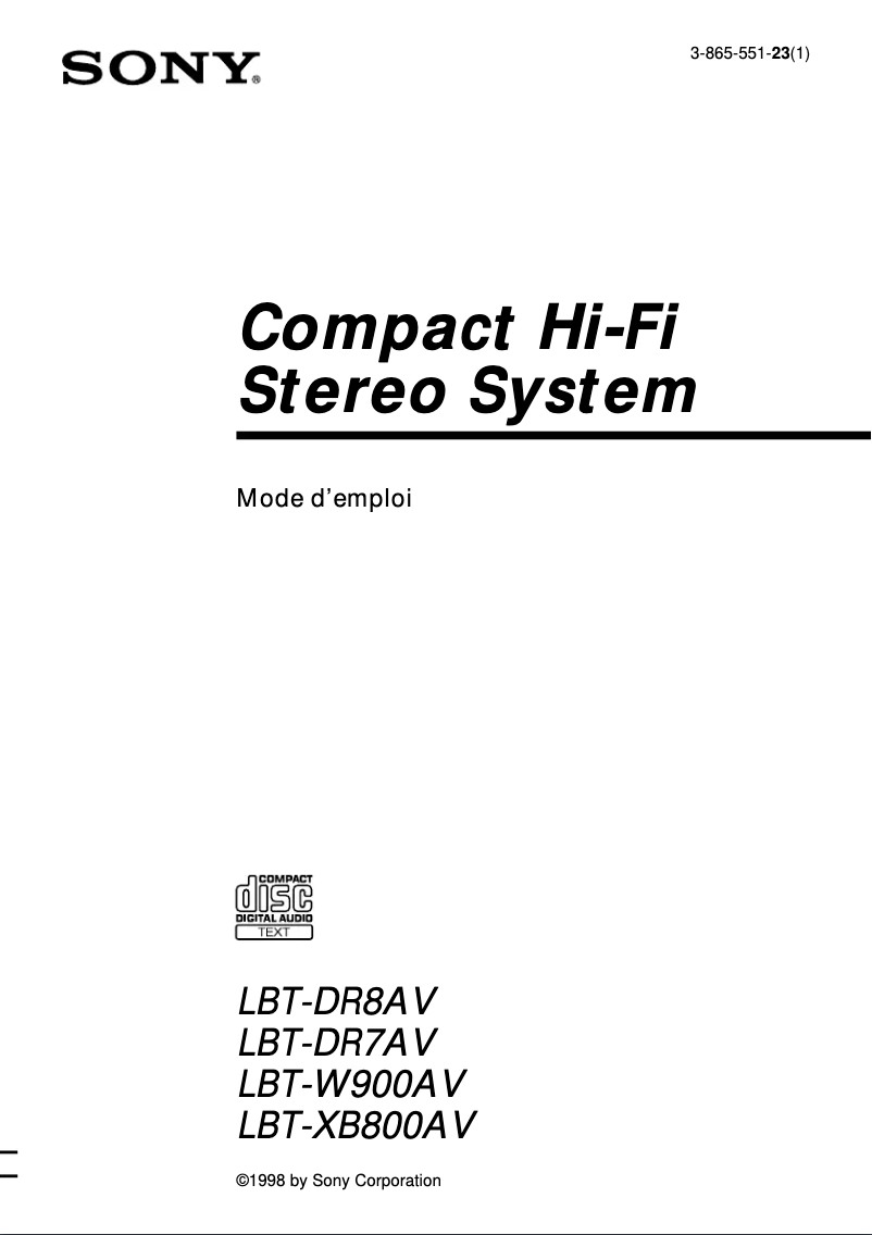 Page 1 de la notice Manuel utilisateur Sony LBT-XB800AV