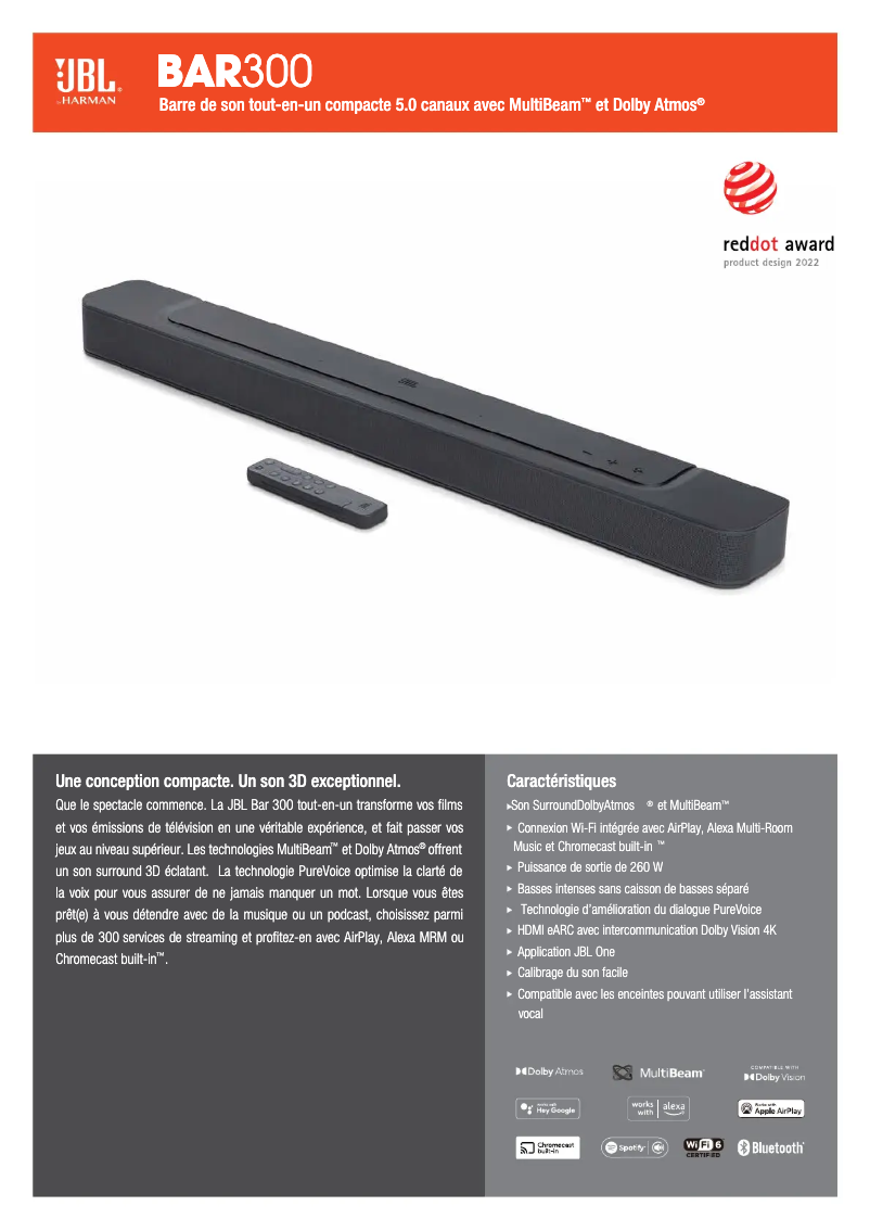 Page 1 de la notice Fiche technique JBL BAR 300
