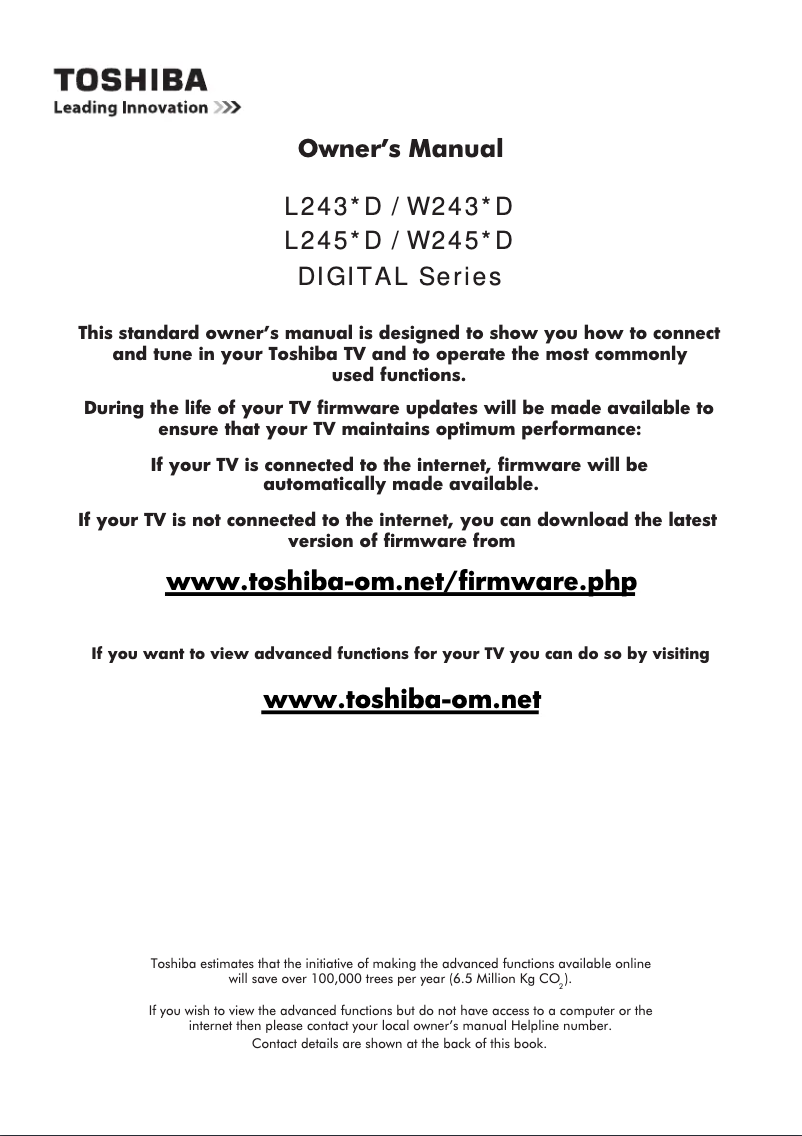 Page 1 de la notice Manuel utilisateur Toshiba 40L2433