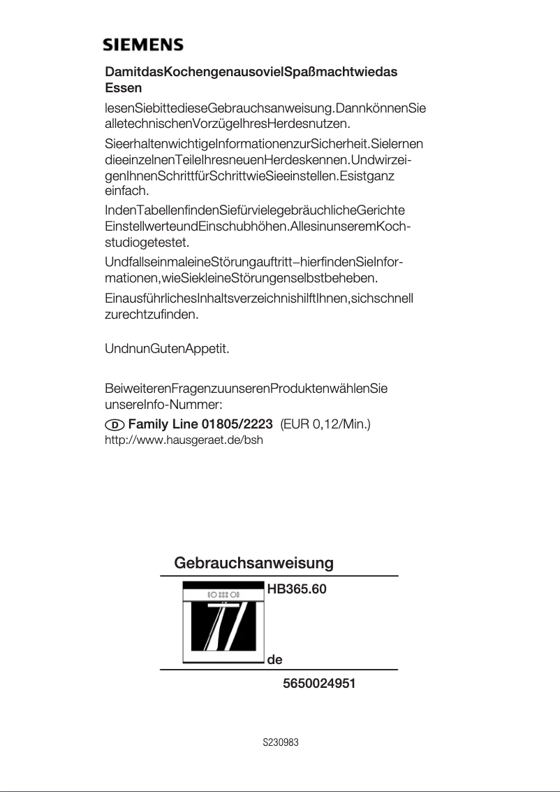 Page n°1 - Manuel utilisateur Siemens HB365560