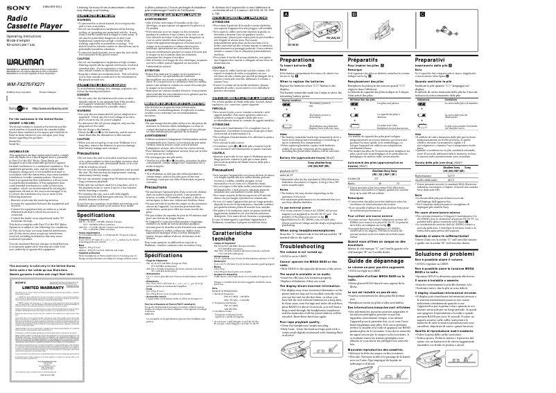Page n°1 - Manuel utilisateur Sony WM-FX271