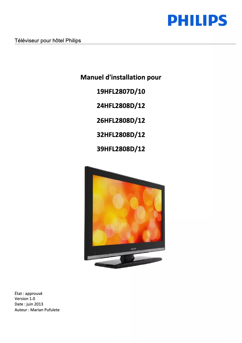 Page 1 de la notice Guide d'installation Philips 39HFL2808D
