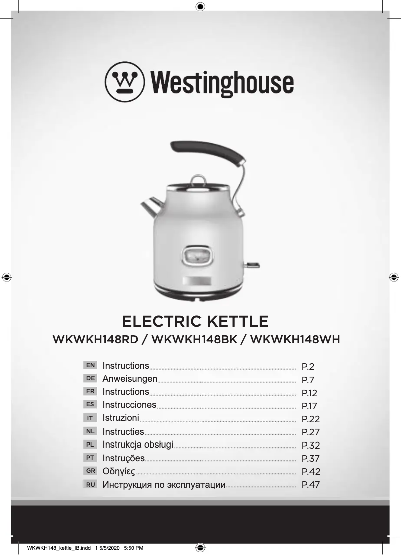 Page n°1 - Manuel utilisateur Westinghouse WKWKH14WH