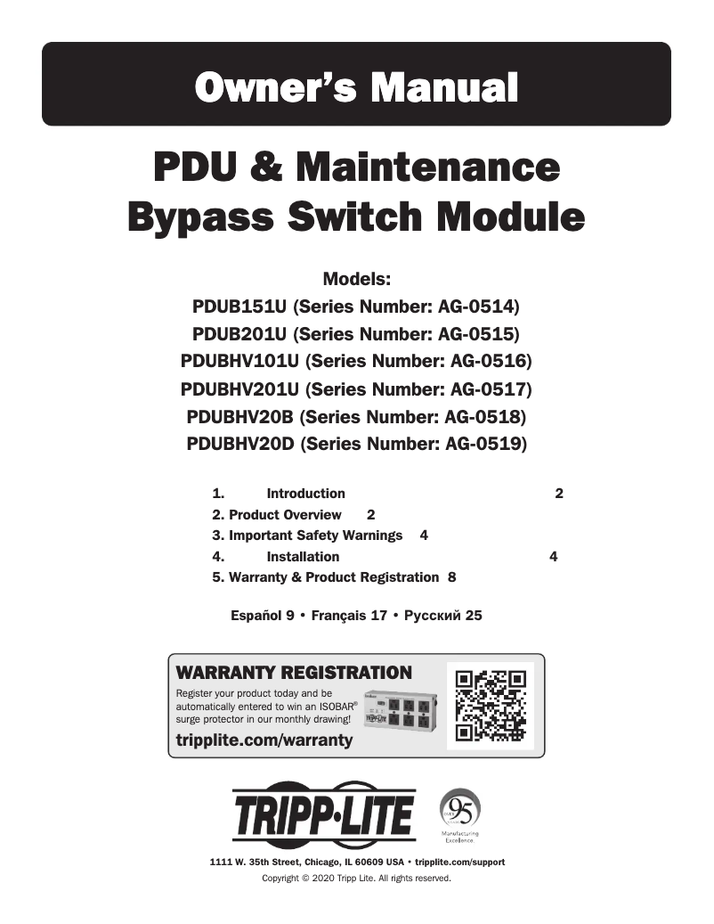 Page 1 de la notice Manuel utilisateur Tripp Lite PDUBHV101U