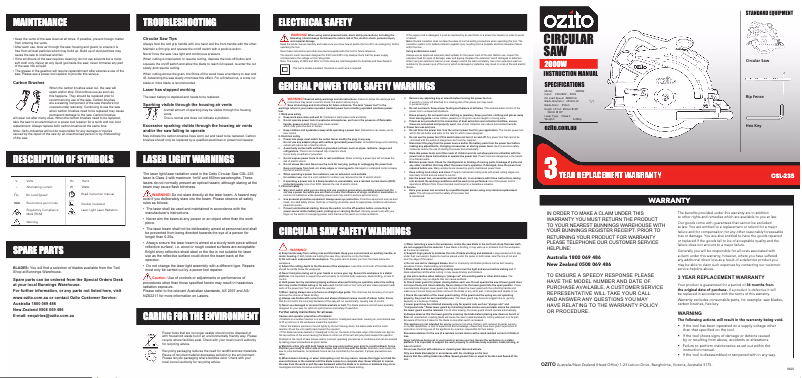 Page 1 de la notice Manuel utilisateur Ozito CSL-235