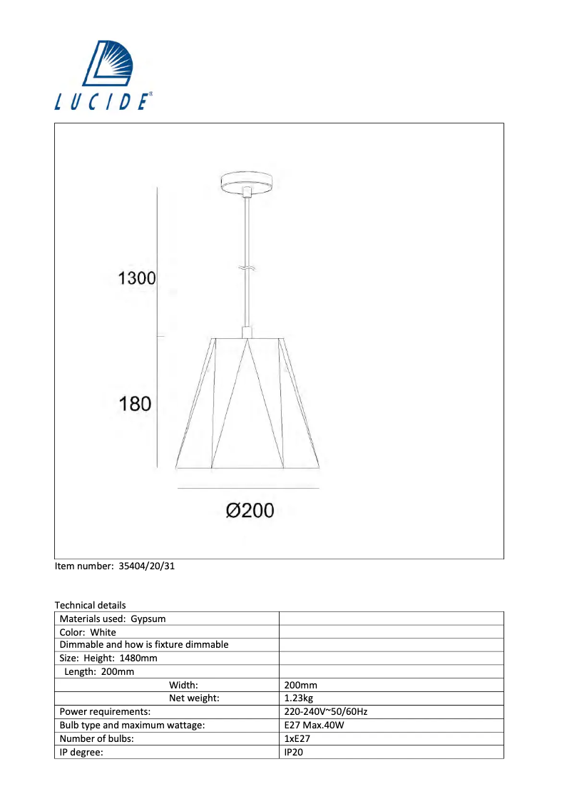 Page 1 de la notice Manuel utilisateur Lucide Gipsy 35404/20/31