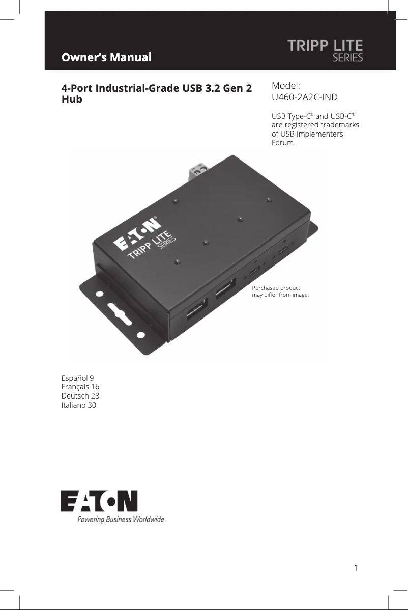 Page n°1 - Manuel utilisateur Tripp Lite U460-2A2C-IND