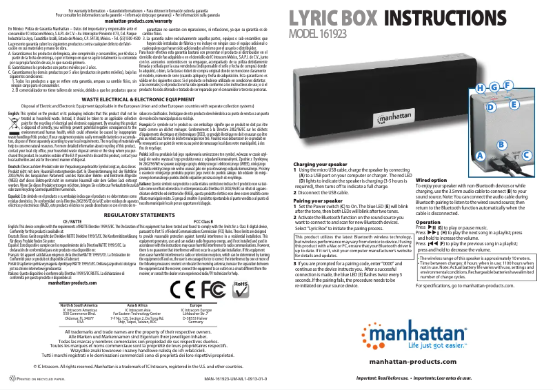 Página 1 del manual Manual de usuario Manhattan Lyric Box 161923
