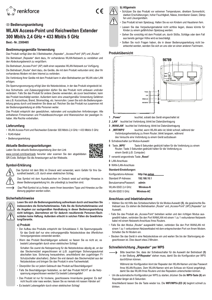 Page 1 de la notice Manuel utilisateur Renkforce RF-WFE-200