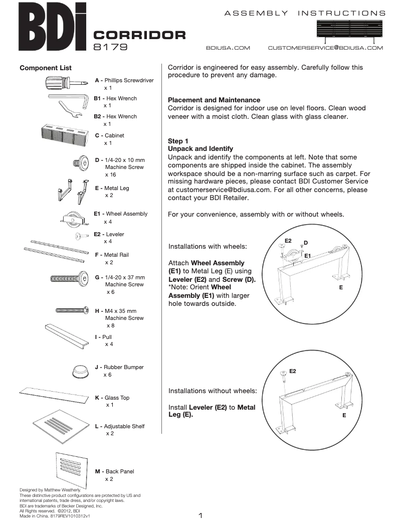 Page 1 de la notice Manuel utilisateur BDI Corridor 8179