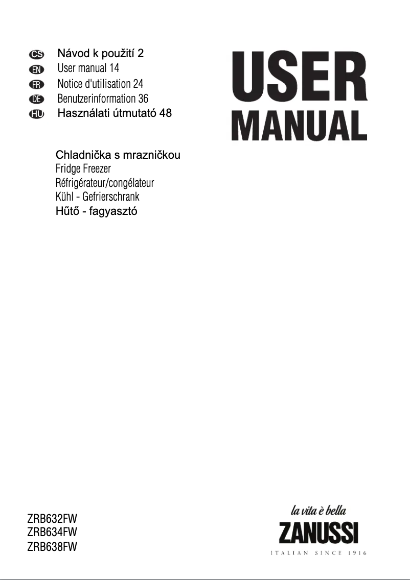 Imagen de la primera página del manual del dispositivo ZRB634FW