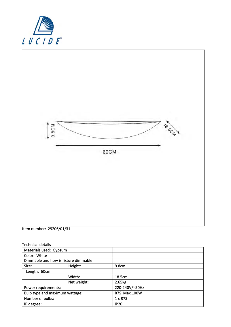 Page 1 de la notice Manuel utilisateur Lucide Blanko 29206/01/31