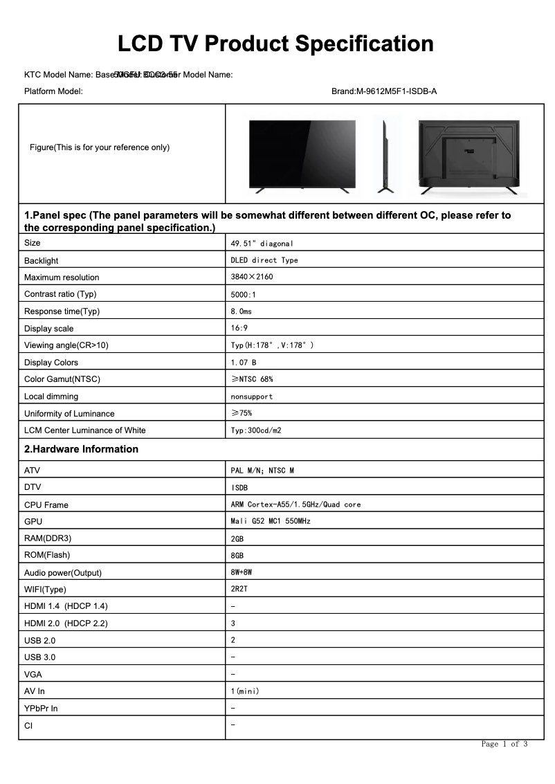 Page 1 de la notice Fiche technique Blaupunkt BLA50ULC01