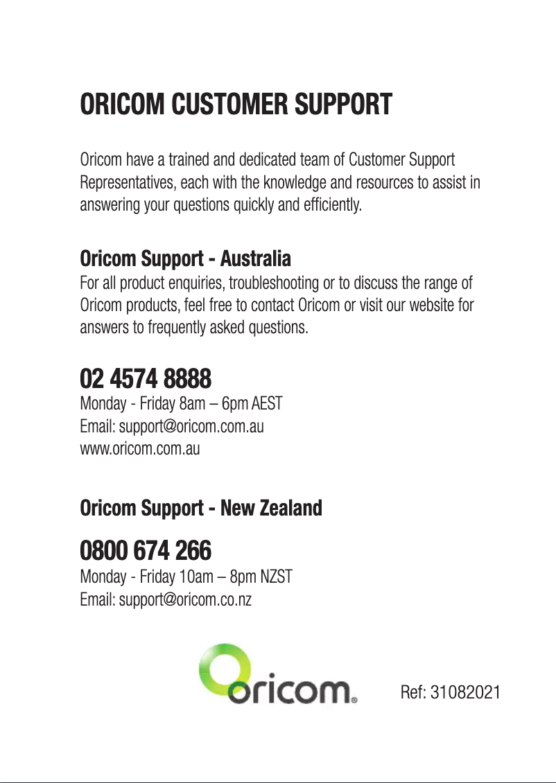 Page 1 de la notice Manuel utilisateur Oricom UHF025