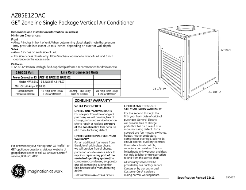 Page n°1 - Fiche technique GE AZ85E12DAC
