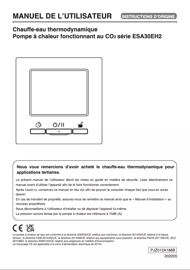 Page 1 de la notice Manuel utilisateur Mitsubishi RC-Q1EH2