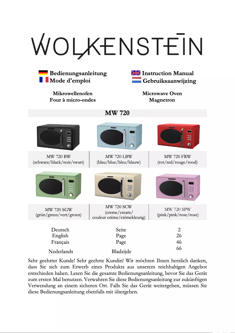 Page 1 de la notice Manuel utilisateur Wolkenstein WMW720 SP