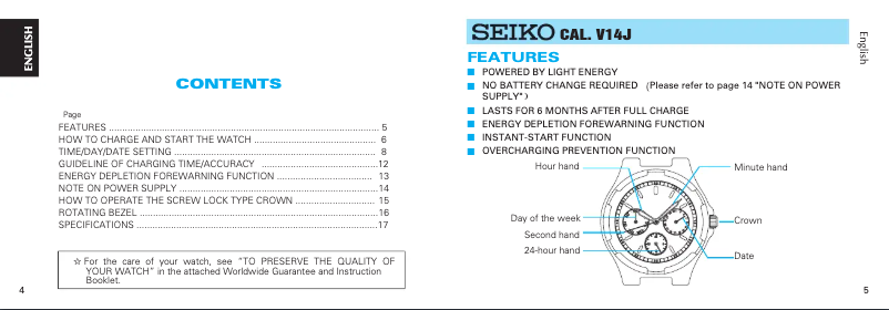 Page n°1 - Manuel utilisateur Seiko V14J