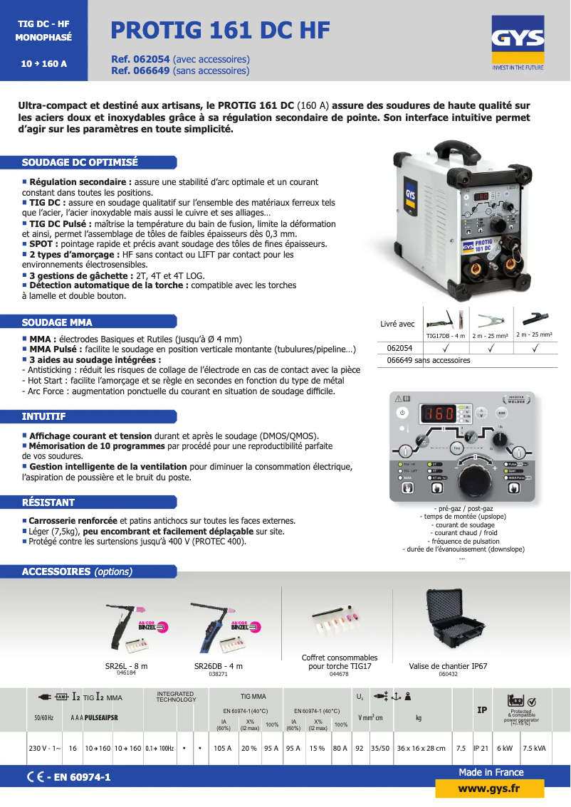 Página 1 del manual Ficha técnica GYS Protig 161 DC