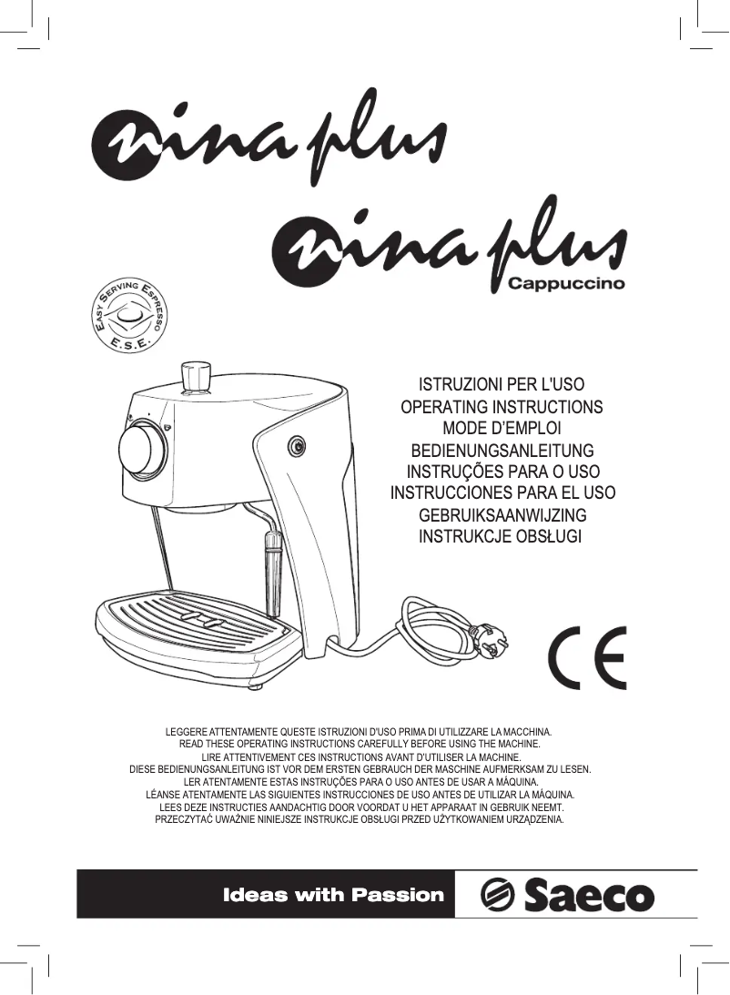 Image de la première page du manuel de l'appareil Saeco Nina RI9355